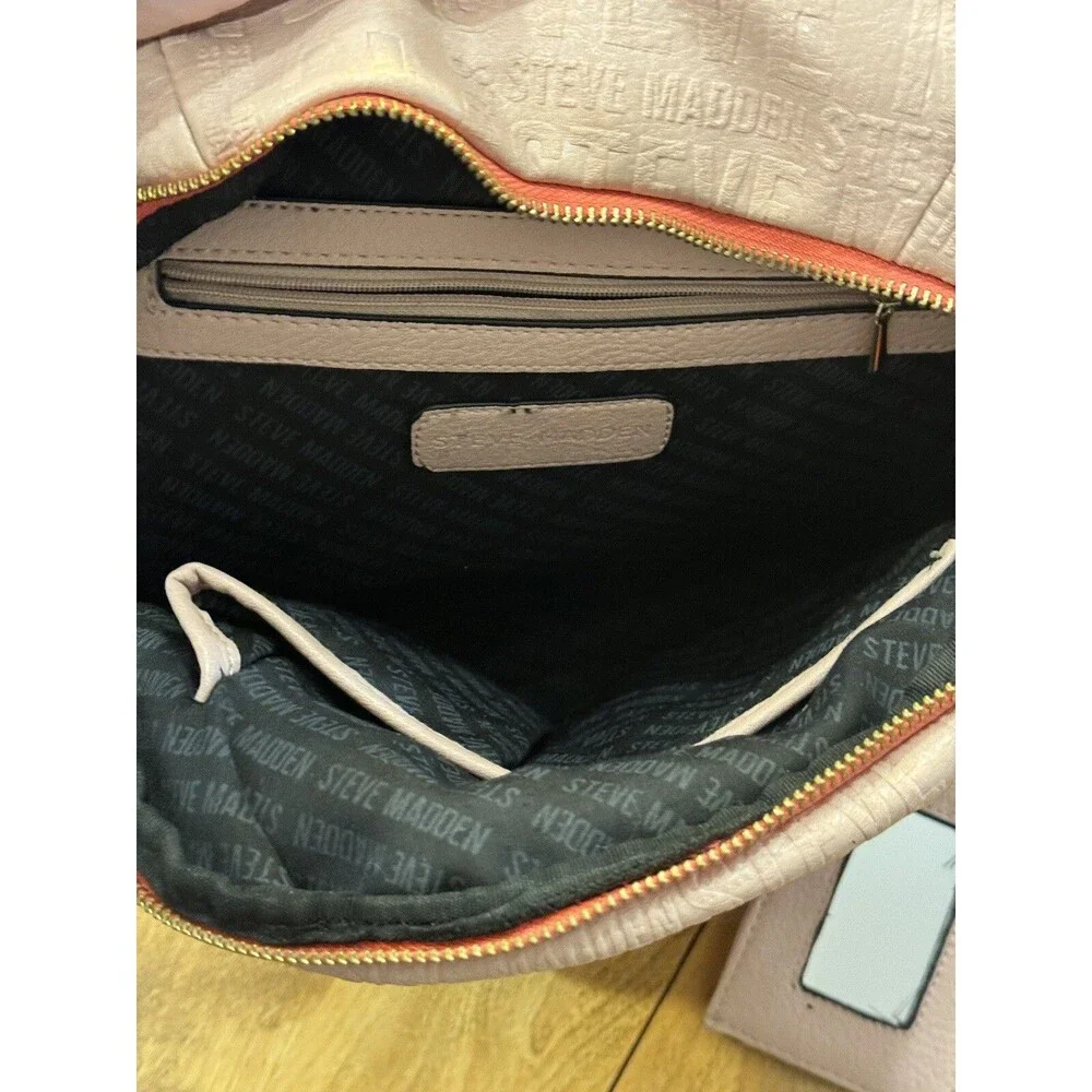 Steve Madden Bprep Blush Pink/Gold Embossed Faux Leather Backpack Purse 12